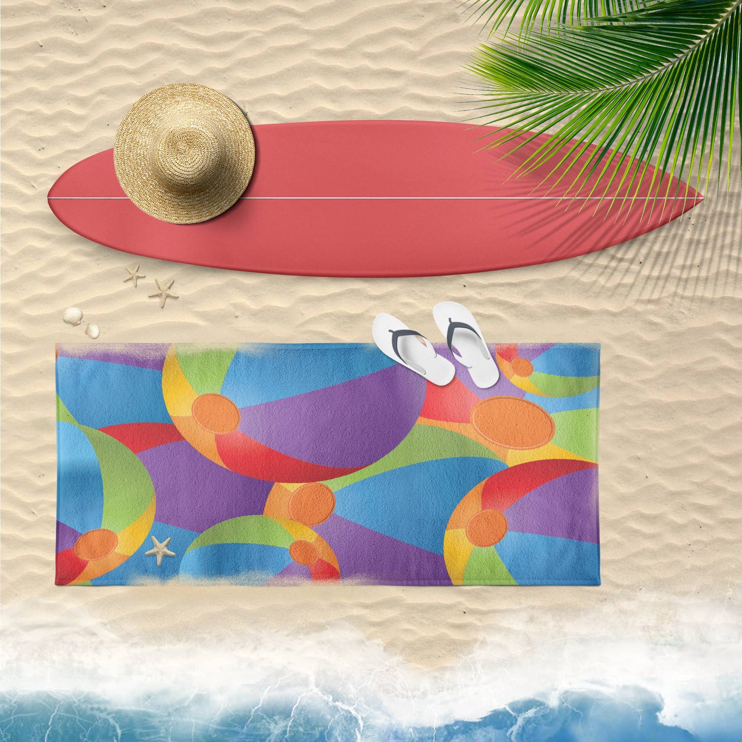 Beach Bliss Velour Printed Towel - Beach Balls Design - 30x60 in.