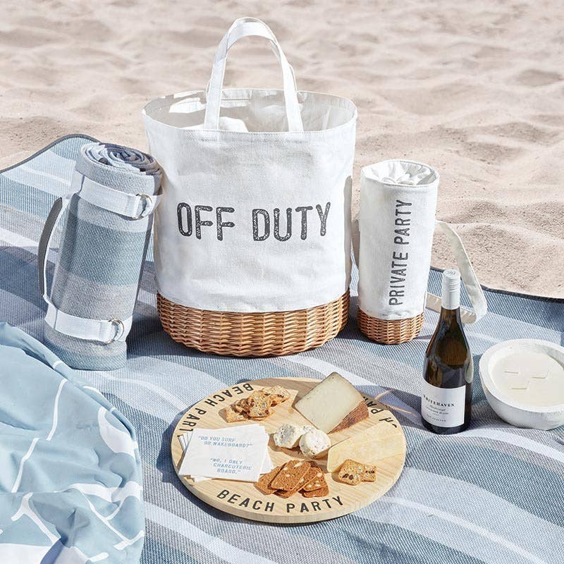 Face to Face Beach Bliss: Grey + White + Blue  Beach Blanket