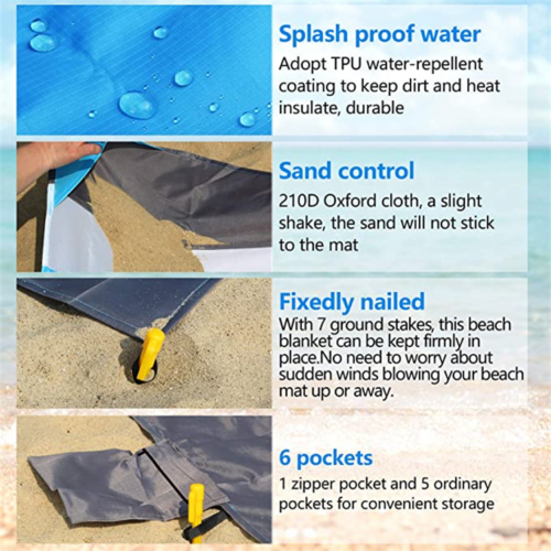 Shoreline Harmony: Sand-Proof Beach Mat with Stripes and Secure Pins