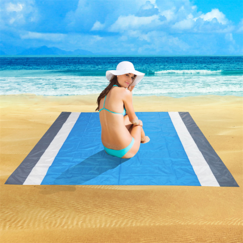 Shoreline Harmony: Sand-Proof Beach Mat with Stripes and Secure Pins