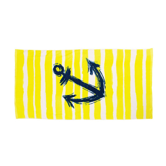 Sunshine Serenity: Anchor Stripe Yellow Beach Towel